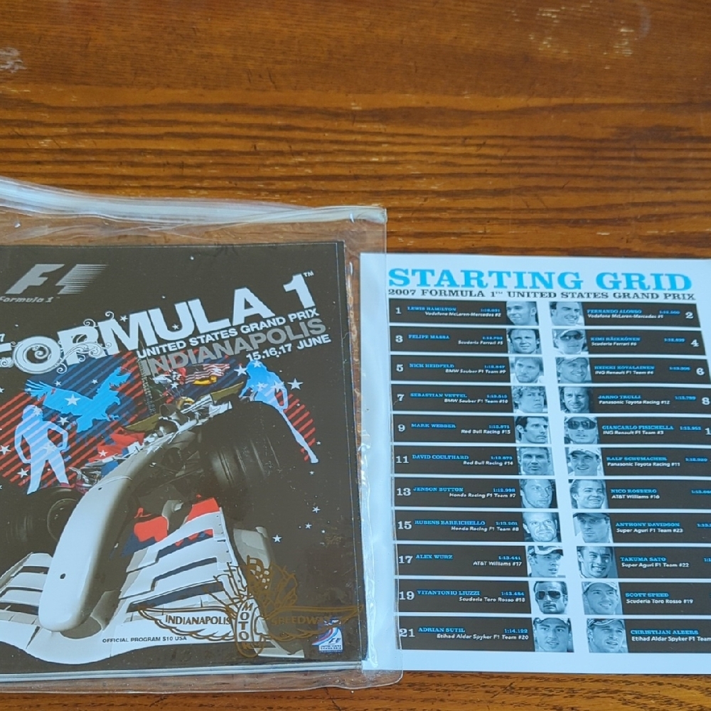 2007 Formula 1 United States Grand Prix Program and Starting Grid